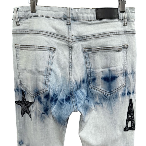 AMIRI Distressed Bandana Tie-Dye Denim Jeans Men’s Size 32 Black Star Patch - Picture 10 of 14